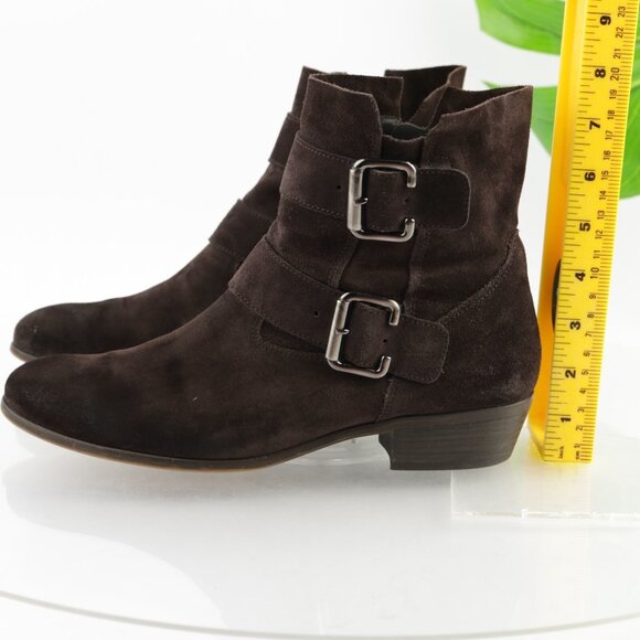 Paul Green Womens Carrie Boots Size 9  Brown Suede Bootie Double Buckle Low Heel - Picture 5 of 12